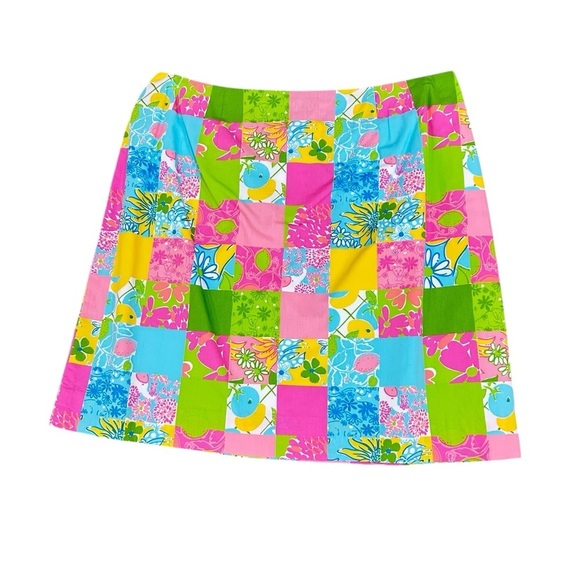 Lilly Pulitzer Vtg 90’s pink blue green Multicolor Patchwork A-Line Skirt 14 - Picture 1 of 6